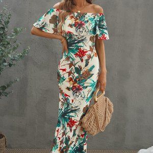 Brown V Neck Wrap Long Sleeve Dress